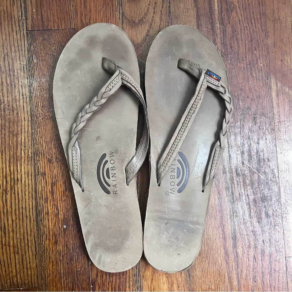 Rainbow Brown Braidy Flip Flops Size 10